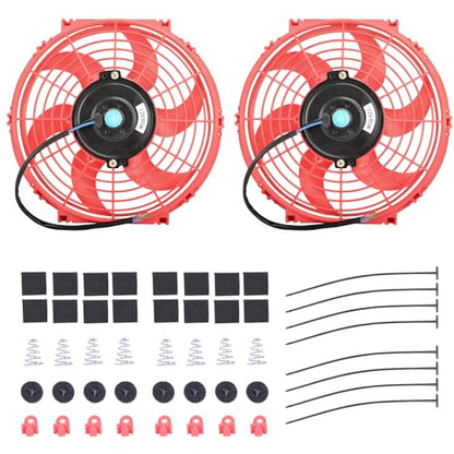 10" Electric Radiator Cooling Fan Assembly Kit 12V 80W，Red, 2 PCS - size: 10” -2PCS, style: Red