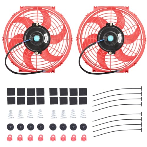 10" Electric Radiator Cooling Fan Assembly Kit 12V 80W，Red, 2 PCS - size: 10” -2PCS, style: Red
