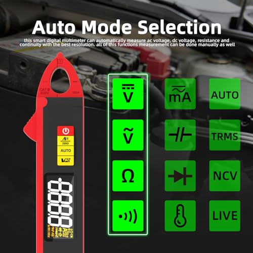 BSIDE 1mA Clamp Meter, DC/AC Current with Smart Mode, True RMS 6000 Counts Rechargeable Auto-Ranging Clamp Multimeter, Temperature Capacitance Diode Duty Cycle Hz Ohm Live Check V-Alert Voltage Tester