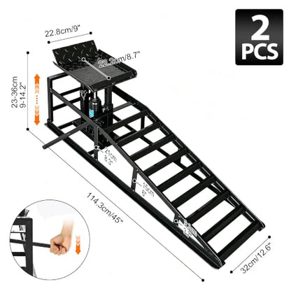 Heavy Duty Hydraulic Car Ramp 2 PCS, 11050LBS 5T Car Ramps with Hydraulic Jack, Steel Car Ramps for Oil Changes High Lift 9"-14.6" Black - color: Black-45.5l*13w*14.6h
