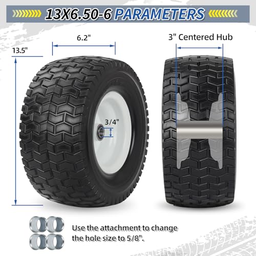 GICOOL 13x6.50-6 Flat Free Tire Wheel for Lawn Mower Tractor Front Tire - color: Turf-Pattern Tread, size: 13x6.50-6 Flat-Free Tire
