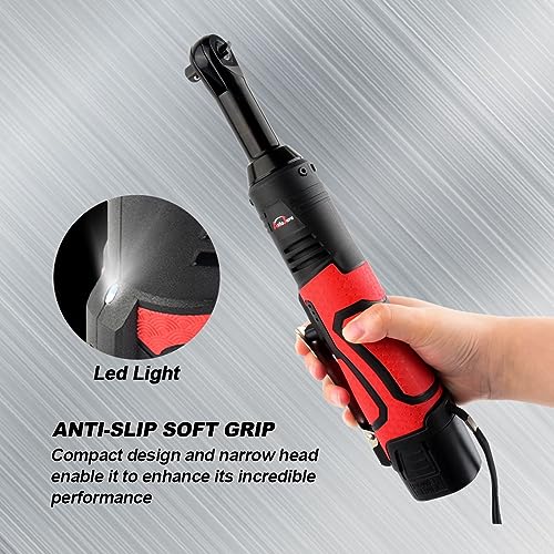 Extended 18V Cordless Electric Ratchet Wrench Set 3/8" Drive 450RPM 60 ft-lbs Power Ratchet Tool Kit with 1/4" Socket Adapter, 7pcs Socket, Charger and 2pcs 1.5Ah Lithium-Ion Batteries