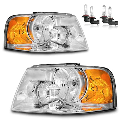 Headlights W/Bulbs for 2003-2006 Ford Expedition - color: Chrome | With High & Low Beam Bulbs