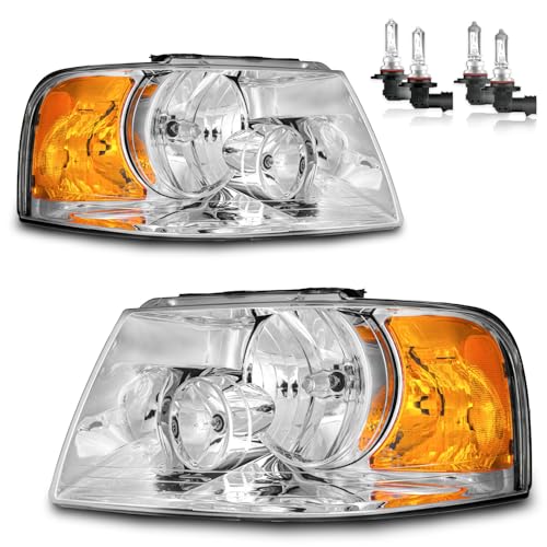 Headlights W/Bulbs for 2003-2006 Ford Expedition - color: Chrome | With High & Low Beam Bulbs