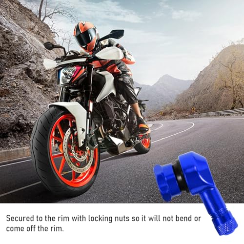 Yourkar 2 PCS Motorcycle Tire Valve Stems, 90 Degree Angle Aluminum Alloy, Blue - color: Blue