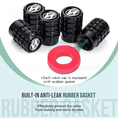 5pcs Tire valve stem cap, Tire valve, Tire cap, Wheel air valve cap, Suitable for Hyundai Elantra Sonata Tucson Santa fe Genesis Equus All Models Car Accessories-XD-Black, black04
