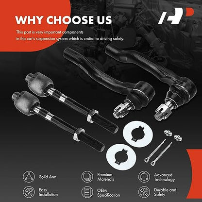 A-Premium Front Inner & Outer Tie Rod End Kit Fix Uneven Tire Wear