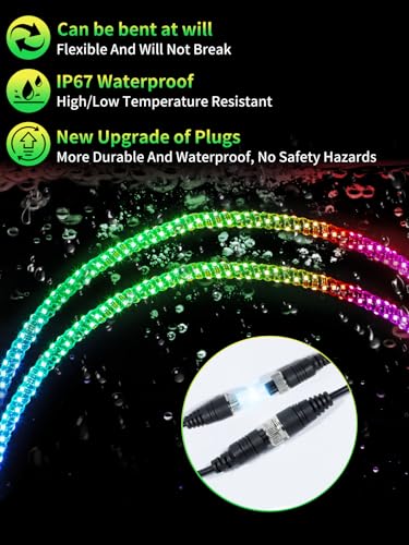 2 Pack 3FT Whip Lights with Spring Base, LED Whip Light with App & Remote Control, Spiral RGB Chasing Lighted Whips with Rocker Switch, Music Whip Light for UTV ATV - size: 3FT (2 Pack)