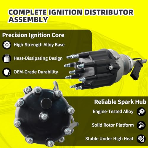 Ignition Distributor w/Cap & Rotor and 8 Iridium Spark Plugs with Wire Set Tune Up Kit 4740339AB 84-3801 Compatible with Dodge B1500 B2500 B3500 1998 Dakota Durango Ram 1500 2500 3500 Van - size: 84-3801