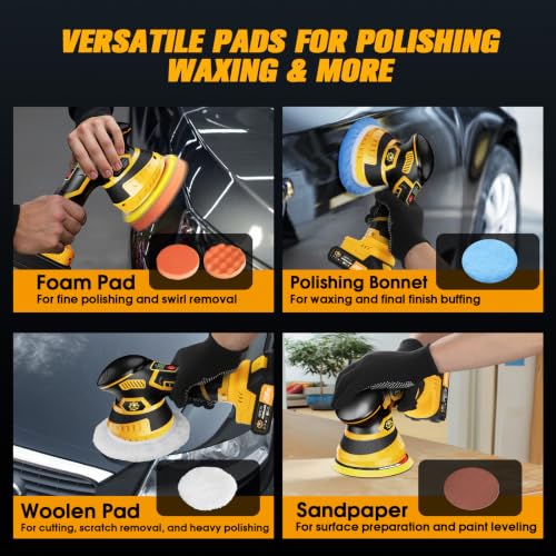 Cordless DA Polisher Kit with 2 x 4000mAh Batteries - color: Yellow-2x4.0a Batteries