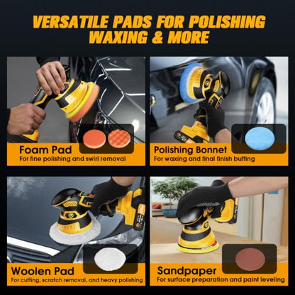 Cordless DA Polisher Kit with 2 x 4000mAh Batteries - color: Yellow-2x4.0a Batteries