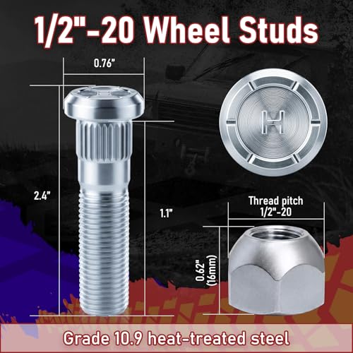 12Sets 1/2-20 Trailer Studs with Nuts Fit Lippert Dexter 2000-7000LB Axles - color: 1/2''-20 Wheel Stud with Lug Nuts, size: 24pack