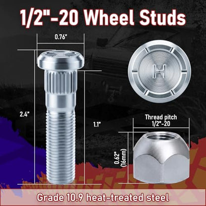 12Sets 1/2-20 Trailer Studs with Nuts Fit Lippert Dexter 2000-7000LB Axles - color: 1/2''-20 Wheel Stud with Lug Nuts, size: 24pack