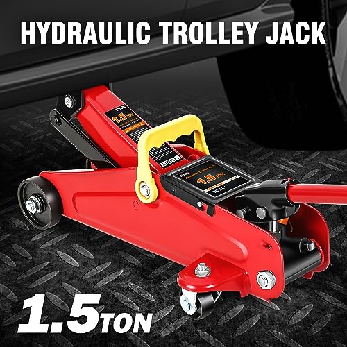 DNA Motoring 1.5 Ton Car Floor Jack Low Profile Hydraulic Trolley Service/Floor Jack, 1.5T / 3000 lbs Capacity, Lifting Range 5.3 Inch -12 Inch, with Storage Case, Red, TOOLS-00326 - color: Red, style: 1.5 ton