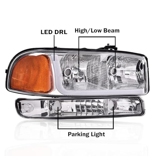 G-PLUS LED DRL Headlights Fit GMC Sierra 1500 1999-2007 - size: [LED Chrome] 1999-2007 Sierra