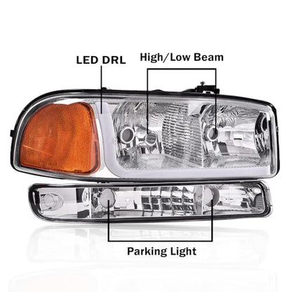 G-PLUS LED DRL Headlights Fit GMC Sierra 1500 1999-2007 - size: [LED Chrome] 1999-2007 Sierra