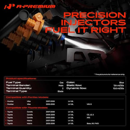 A-Premium Fuel Injectors 4 Pcs Compatible with Toyota, Pontiac