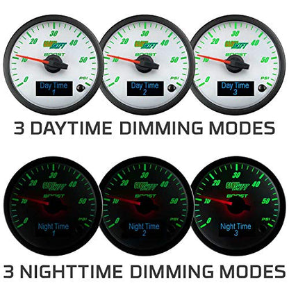 GlowShift 3in1 White 1500F Pyrometer EGT w/Digital Boost & Temp Gauge Kit
