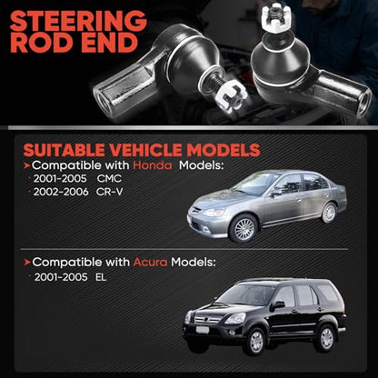 2pc ES3581 Front Outer Tie Rod End Compatible with 2001-2005 Honda Civic, 2002-2006 CR-V, 2001-2005 Acura EL - size: ES3581