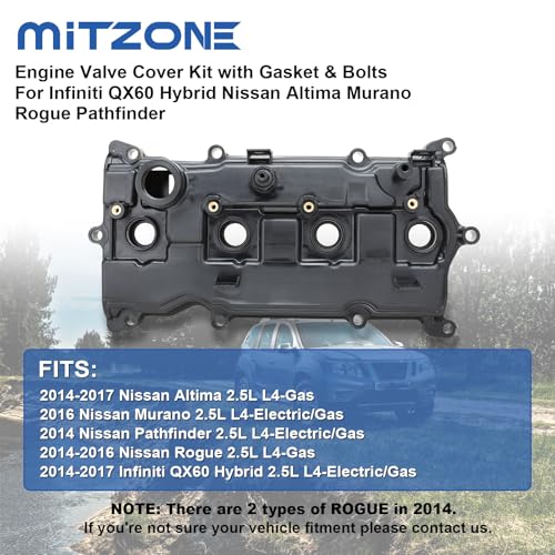 MITZONE Engine Valve Cover Compatible with 2014-2017 Nissan Altima Rogue Murano 2014 Pathfinder 2014-2017 Infiniti Qx60 2.5L Replace # 13264-3KY0A - color: 2014+ Altima Rogue