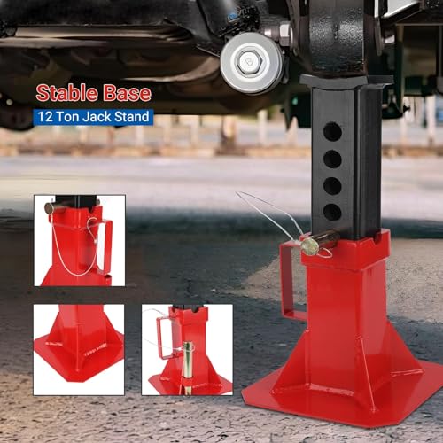 Car Jack Stands 12 Ton (24,000 lb) Capacity for Vehicle Lifting, Self-Locking Ratchet Heavy Duty Steel, Adjustable Height Lift 11–18 in, Large Saddle for Truck, SUV and Garage Use, 1 Pair