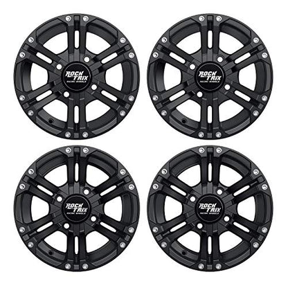 RockTrix RT101 12x7 ATV Wheel 4x110 SRA Offset, Matte Black, 4pc Set - size: 12x7 (5+2F/2+5R)
