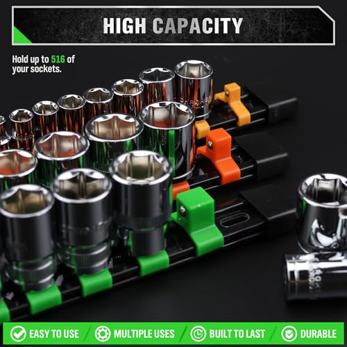 SWANLAKE 36-Piece Socket Organizer, 1/4-Inch x 192 Clips, 3/8-Inch x 180 Clips, 1/2-Inch x 144 Clip, Socket Holder Clip Rail, Drive Sockets Trays for Tool Box Drawer - style: 36 PCS