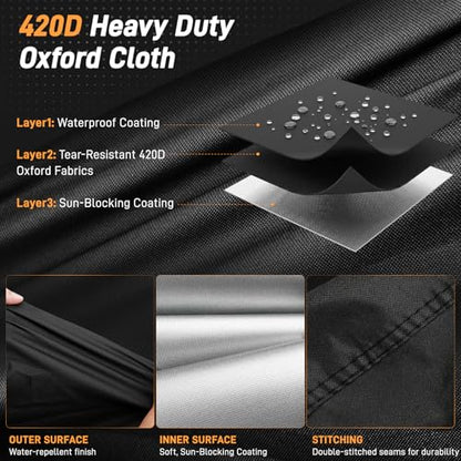 Waterproof Motorcycle Cover 420D Heavy Duty with Side Top Box Compatible with Harley Davidson Touring,Touring Ultra Limited Road King Street Glide Road Glide Electra Glide(116" x 47" x 53") - color: Gray