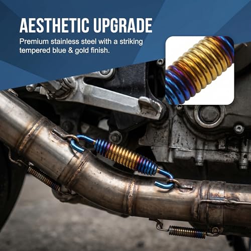 2PCS Motorcycle Exhaust Muffler Spring, Stainless Steel Modified Exhaust Spring Hooks, 40mm-60mm Extended Noise Reduction Swivel Springs, Universal for Motorcycles, Scooters and ATVs (Blue)