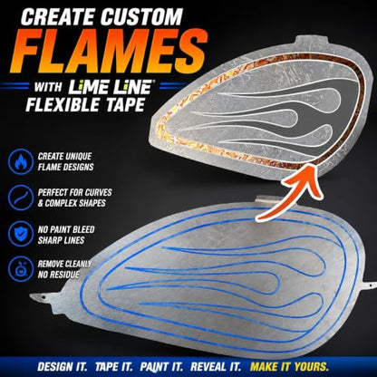 LiME LiNE Flexible Vinyl Fine Line Masking Tape for Automotive Custom Paint, No Residue Fineline Blue 1/4",1/8", 1/16" (C. 1/16") - color: 1/16"