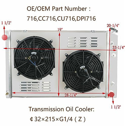 3 Row Aluminum Radiator Shroud Fan Relay for 1973-1991 Chevy C30 C20 C10 C2500 C1500 K30 K20 K10 Pickup Blazer GMC Truck 1981 1982 1983 1984 1985 1986 1988 1989 1990 Radiators