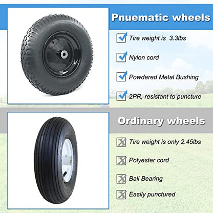 4.80/4.00-8" Pneumatic Tire and Wheel Assy,2PR (Air Filled)- 5/8"or 3/4" Powdered Metal bushings and 3"or 6"Center Hub, for Wheelbarrows,Garden and Utility Carts,Trolleys,Wagon and More