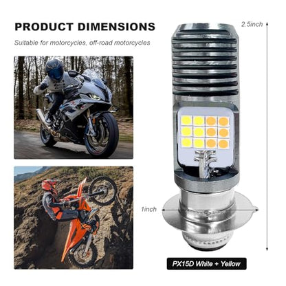 9-16V H4 LED Motorcycle Headlight Bulbs, Super Bright 3030 Chips Bulb Halogen Lamp Replacement, Waterproof High/Low Beam LED Headlight Bulb for Most Motorcycles ATVs (PX15D, White & Yellow) - color: PX15D, White & Yellow