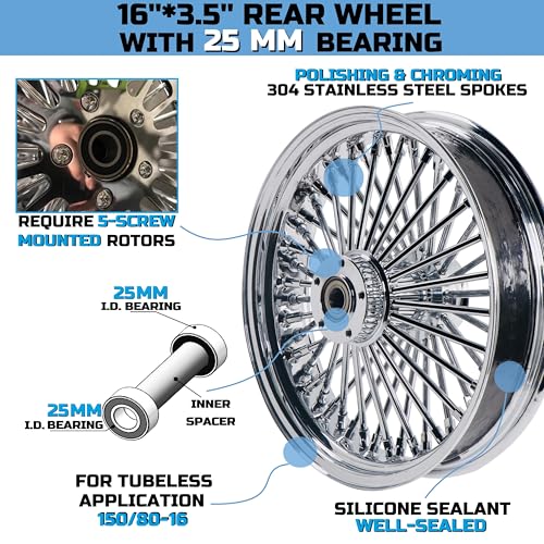 FatFlex 16" Rear Wheel Chrome Fat Spokes 3.5" Rim - color: 16" x 3.5" Chrome+Chrome+Chrome(NON-ABS)
