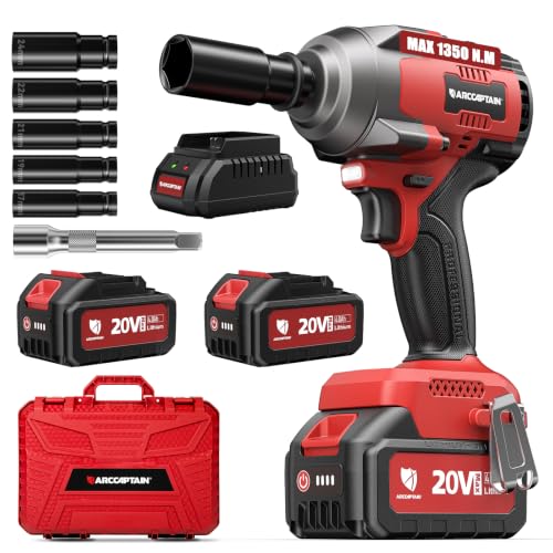 ARCCAPTAIN Cordless Impact Wrench 996Ft-lbs(1350N.m), 1/2 Inch Impact Gun - size: 1350 N.m