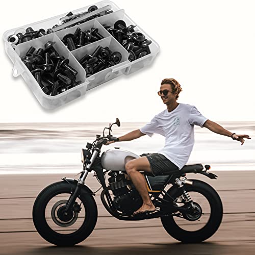 Motorcycle Fairing Bolt Kit, 177pcs M5 M6 Motorcycle Windscreen Screws Colorful Fasteners Fairing Bolts Nut Clips Kit for Kawasak Suzuki Honda Ducati Yamaha BMW GSXR Motorcycle(Black) - color: black