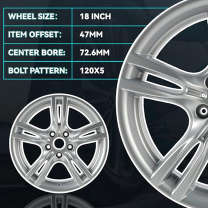 New Single 18 Inch 18x8.5 Inch Premium Aluminum Alloy Rear Wheel Rim Fits for BMW 3 & 4 Series Activehybrid 2012 2013 2014 2015 2016 2017 2018 2019 2020, 36117845881 Direct Fit OE Replacement