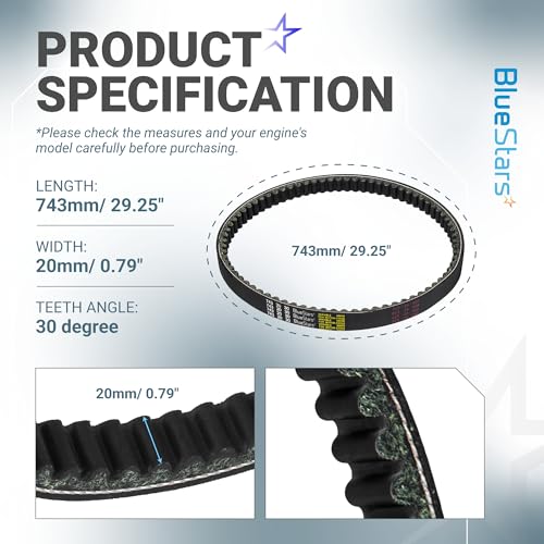 BlueStars Durable 743-20-30 Racing CVT Drive Belt - Compatible with 125cc 150cc GY6 152QMI 157QMJ Short-case Engine Scooter, ATV, Go Kart, Moped - Compatible with Roketa, Taotao, Vespa, Jonway - size: 743-20-30