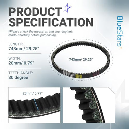 BlueStars Durable 743-20-30 Racing CVT Drive Belt - Compatible with 125cc 150cc GY6 152QMI 157QMJ Short-case Engine Scooter, ATV, Go Kart, Moped - Compatible with Roketa, Taotao, Vespa, Jonway - size: 743-20-30