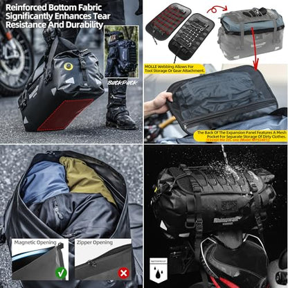 Rhinowalk Waterproof Motorcycle Saddle Bag 20L, Magnetic Roll-Top Tail Bag - size: 20L