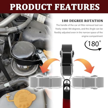 Adjustable Oil Filter Wrench,180° Swivel Small Oil Filter Wrench with Non-Slip Handles,Portable Oils Filters Removal Tool as Car Repair Tools for Filters 2-3/8" to 2-61/64"