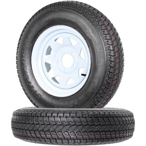 Trailer Tires Rims ST175/80D13 175 80 13 Tire, 5 Lug on 4.5", White Spoke Wheel Load Range C, 6 PLY, Set of 2 - size: ST175/80D13, style: 5 Lug