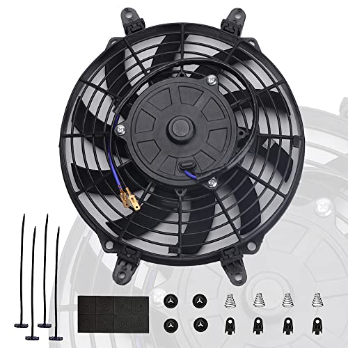9 Inch Universal High Performance Electric Radiator Cooling Fan 12V 80W with Fan Mounting Kit - style: 9" Curved