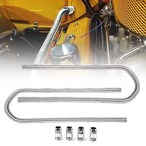 44" Flexible Heater Hose Kit - Stainless Steel Universal Heater Hoses Fits 5/8" & 3/4" Necks, 2 Hoses (4 Chrome Caps, Silver) - color: Silver, size: 44 Inch