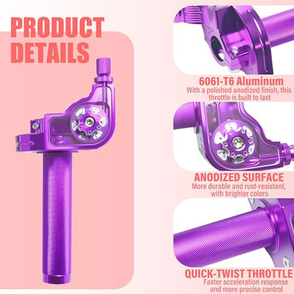 Universal CNC Quick Twist Throttle Kit with Cable for 7/8" Bars - Fits CRF50 70 110 125 230 250, KLX, XR, Pit & Dirt Bike, ATV, Mini Bike (CT200U) (Style - A, Purple) - color: Purple, style: Style - A