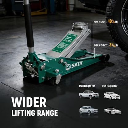 SATA 3-Ton (6,600 lb) Heavy-Duty Steel Floor Jack Ultra-Low Profile Design (2-11/16” Height) with Dual-Piston Quick Lift Pump, Tested for 1.5X Overload for Ultimate Safety