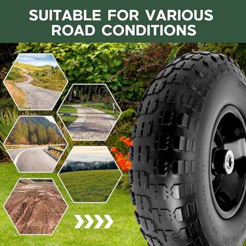 Taifa 4 PCS 13 Inch Rubber Solid Flat Free Replacement Tires and Wheels 4.00-6 with 5/8'' Axle Bore Hole, Air Less Wheel for Wheelbarrow/Wagon/Hand Truck/Trolley/Garden Scooter etc. - color: 13x400-6PU-bigF-4packs