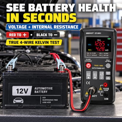 ZOYI ZT-XR1 2-in-1 Digital Multimeter & Battery Internal Resistance Tester, 25000 Counts Auto-Range True RMS, 0 to ±100V 4-Wire Kelvin Sensing for Automotive&Battery Test, Electronic Equipment Repair