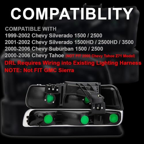 G-PLUS LED DRL Headlights Assembly Fit Chevy Silverado 1500 2500 1999-2002 - size: Fit Chevy Silverado 1999-2002(Chrome)