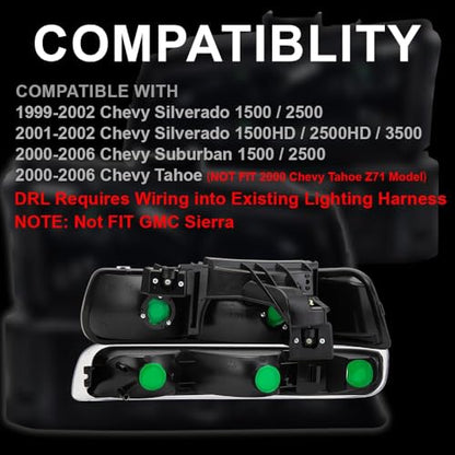 G-PLUS LED DRL Headlights Assembly Fit Chevy Silverado 1500 2500 1999-2002 - size: Fit Chevy Silverado 1999-2002(Chrome)